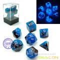 Bescon Two-Tone Glow-in-the-Dark Polyhedral Dice Set BLUE DAWN, Luminous RPG Dice Set d4 d6 d8 d10 d12 d20 d% Brick Box Pack